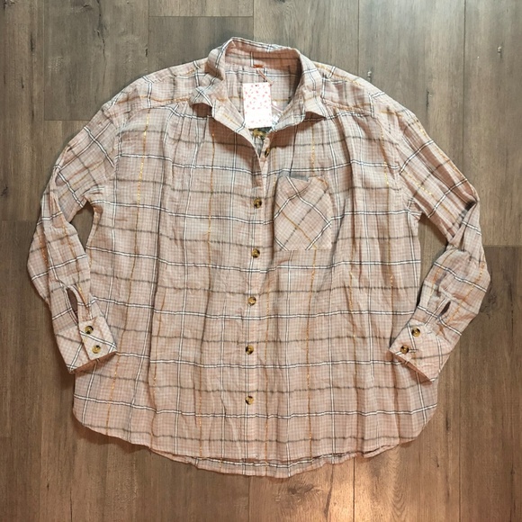 NWT Free People Break My Stripe Plaid Shirt Small - Picture 4 of 5